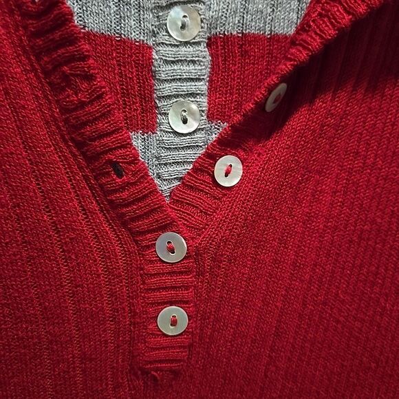 Y2K Layered Sweater Dress Tunic Top SzLg STRETCH Soft Henley Red Preppy 90s VTG - Picture 6 of 16